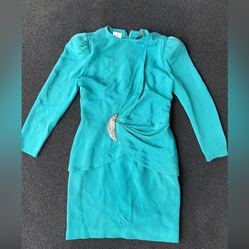 Francesca of Damon for Starington Vintage 70s Silk Turquoise Dress